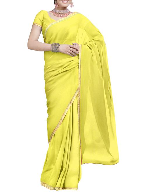 yellow plain saree - 12245456 - Very Small Image - 1