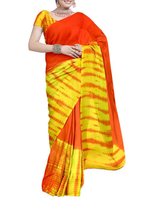 orange & yellow shibori georgette saree with blouse - 12245467 - Very Small Image - 1
