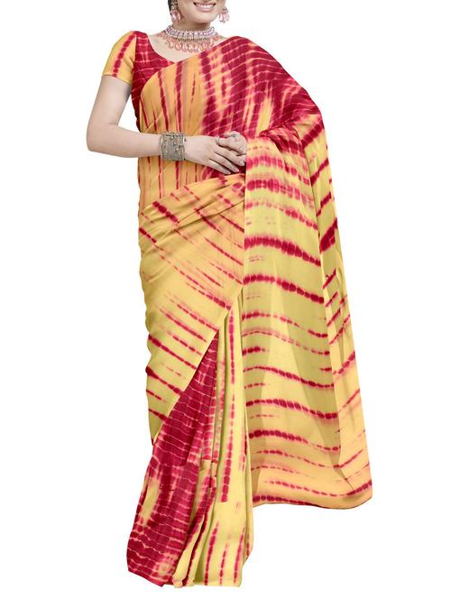 yellow shibori georgette saree with blouse - 12245472 - Very Small Image - 1