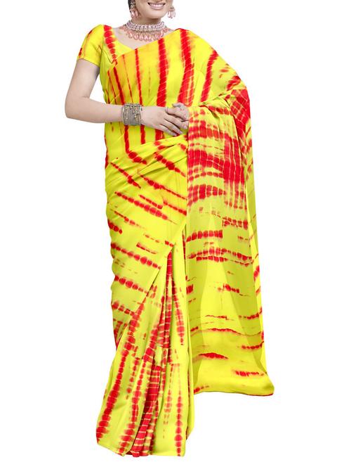 yellow shibori georgette saree with blouse - 12245476 - Very Small Image - 1