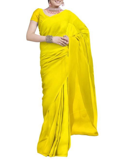 yellow plain saree with blouse - 12245477 - Very Small Image - 1