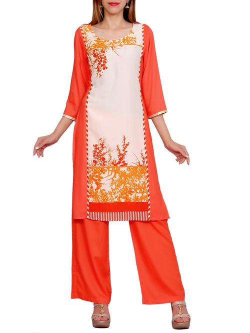 orange rayon straight kurta - 12247037 - Very Small Image - 1