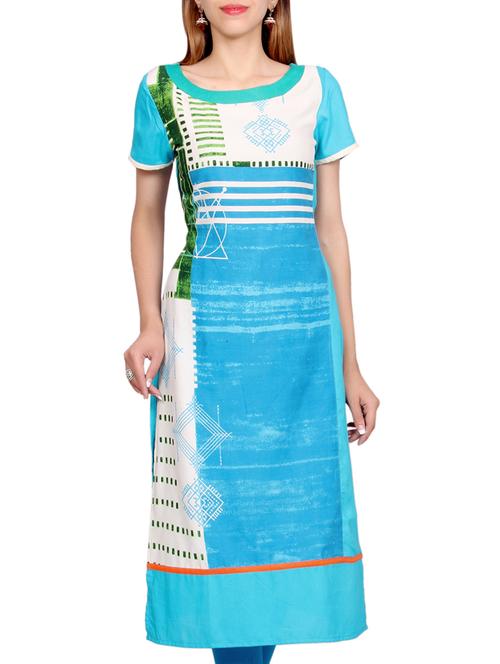 turquoise rayon straight kurta - 12247043 - Very Small Image - 1