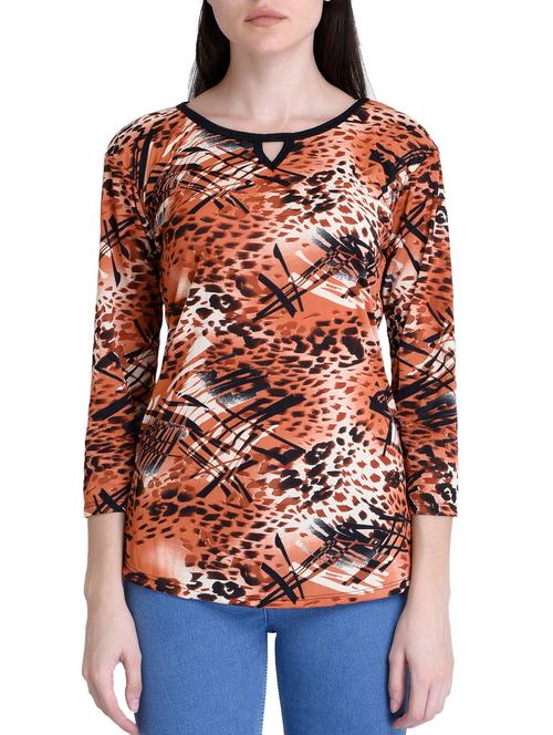 orange printed crepe regular top - 12248356 - Very Small Image - 1