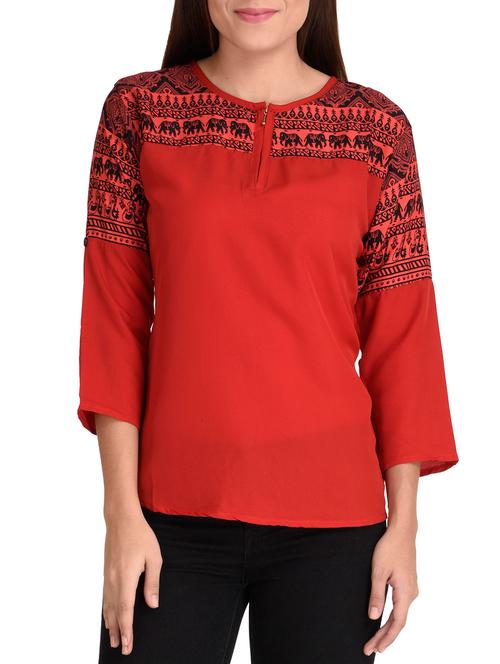 red printed crepe regular top - 12248363 - Very Small Image - 1