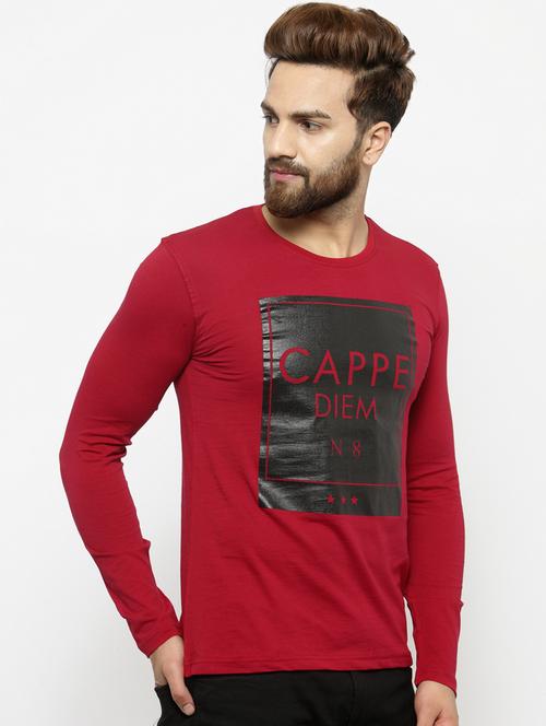 red cotton chest print tshirt - 12249086 - Very Small Image - 1