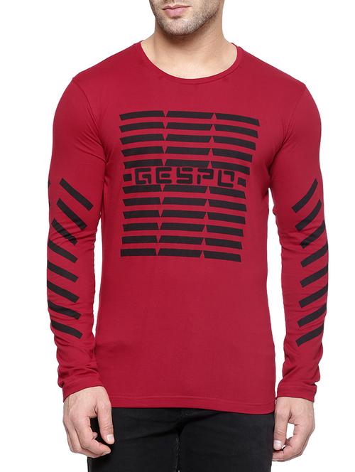 maroon cotton chest print t-shirt - 12249099 - Very Small Image - 1