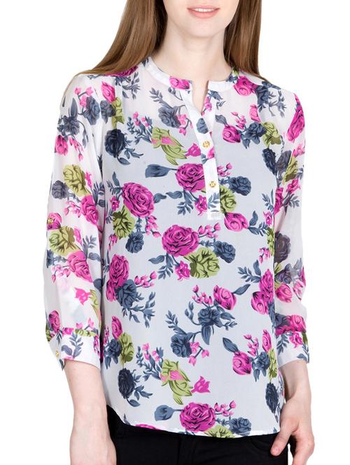 white floral printed georgette top - 12250514 - Very Small Image - 1