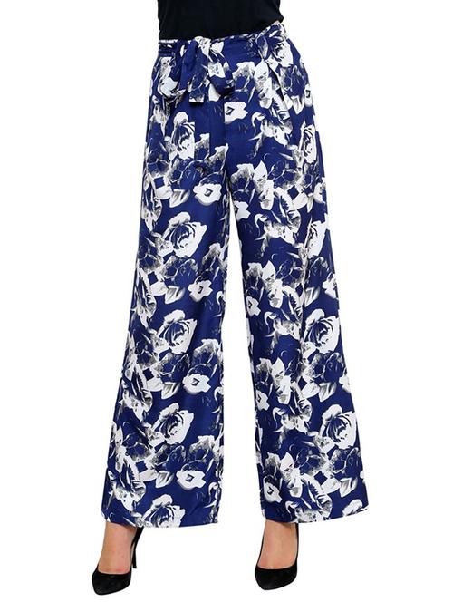 blue printed crepe palazzo - 12251081 - Very Small Image - 1