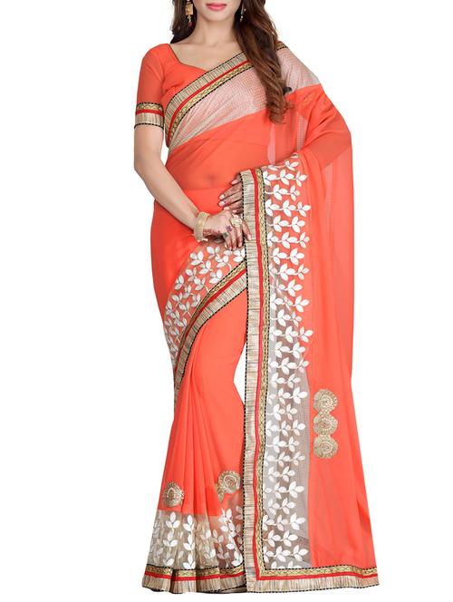 orange faux georgette saree with blouse - 12252015 - Very Small Image - 1