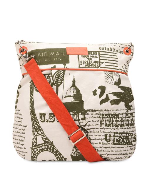white cotton canvas printed sling bag - 1225246 - Very Small Image - 1