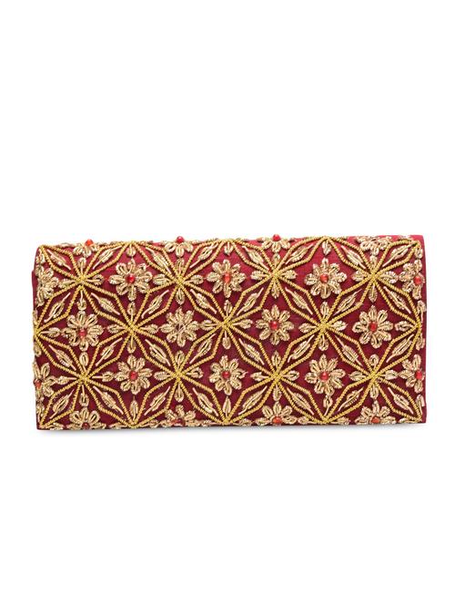 Red silk embellished clutch - 1225287 - Very Small Image - 1
