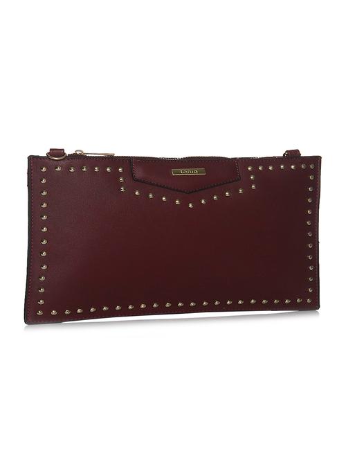maroon leatherette studded clutch - 12252991 - Very Small Image - 1