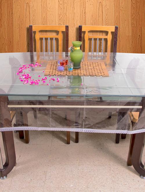 azalea clear 6 seater table cover, 1 inch silver lace ,pack of 1 - 12253447 - Very Small Image - 1