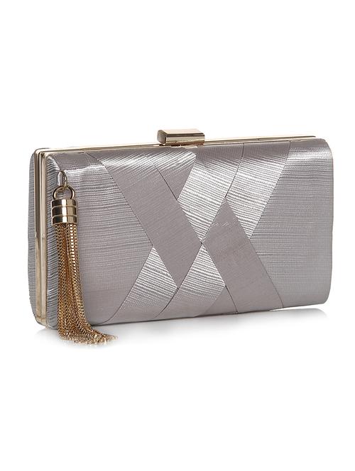 silver leatherette textured clutch - 12253911 - Very Small Image - 1