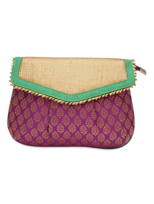 purple sequined sling bag with brocade work - 1225400 - Very Small Image - 1