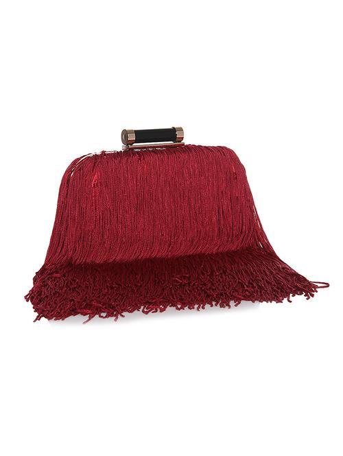 maroon leatherette fringed clutch - 12254033 - Very Small Image - 1