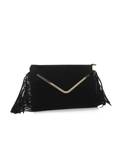 black leatherette fringed envelope clutch - 12257029 - Very Small Image - 1