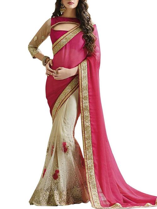 pink georgette saree with blouse - 12257761 - Very Small Image - 1