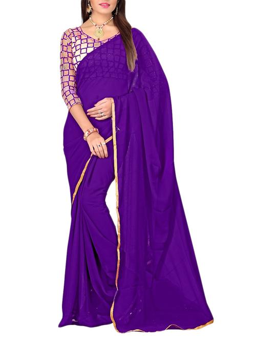 purple chiffon saree with blouse - 12257812 - Very Small Image - 1