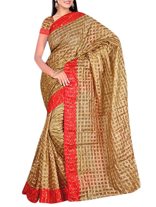 red cotton saree with blouse - 12257816 - Very Small Image - 1