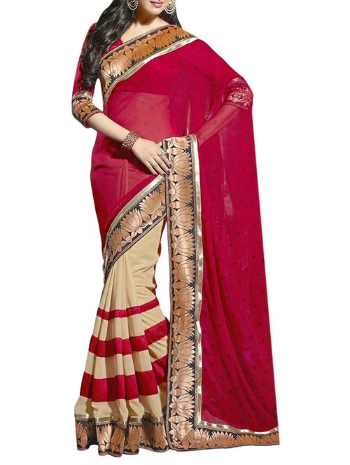 red georgette saree with blouse - 12257817 - Very Small Image - 1