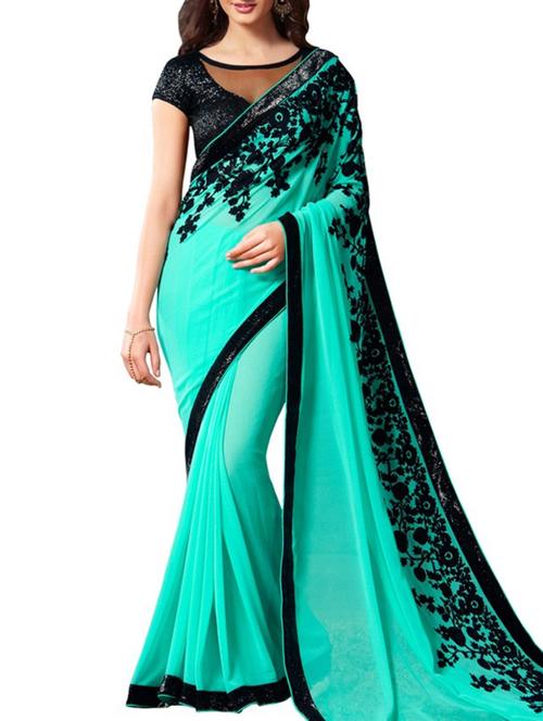 green georgette saree with blouse - 12257843 - Very Small Image - 1
