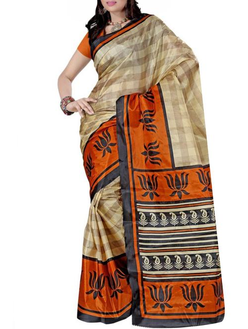 orange silk saree - 12257888 - Very Small Image - 1