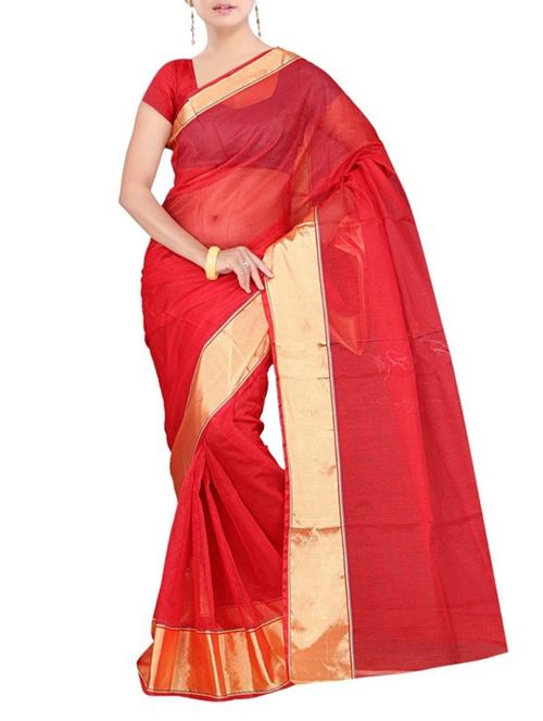 red silk saree with blouse - 12257925 - Very Small Image - 1