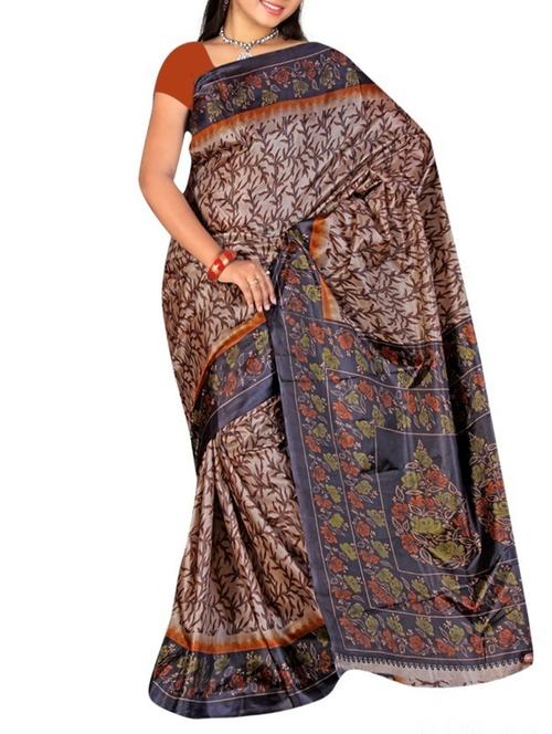 orange silk saree - 12257936 - Very Small Image - 1