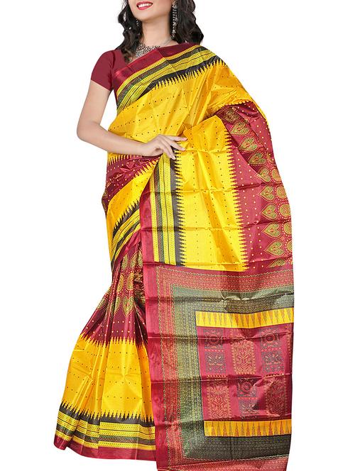 yellow silk saree - 12257943 - Very Small Image - 1