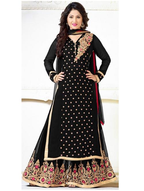 black georgette semistitched suit - 12258128 - Very Small Image - 1