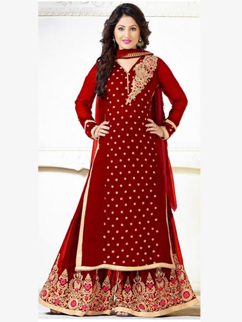 red georgette semistitched suit - 12258130 - Very Small Image - 1