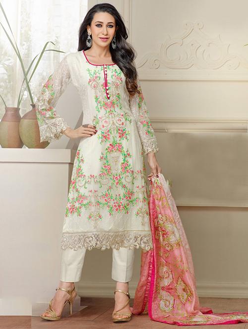 white georgette semistitched suit - 12258131 - Very Small Image - 1