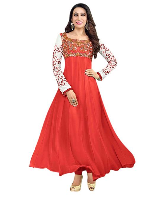 red georgette semistitched suit - 12258133 - Very Small Image - 1