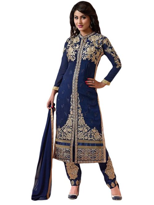 blue georgette semistitched suit - 12258137 - Very Small Image - 1