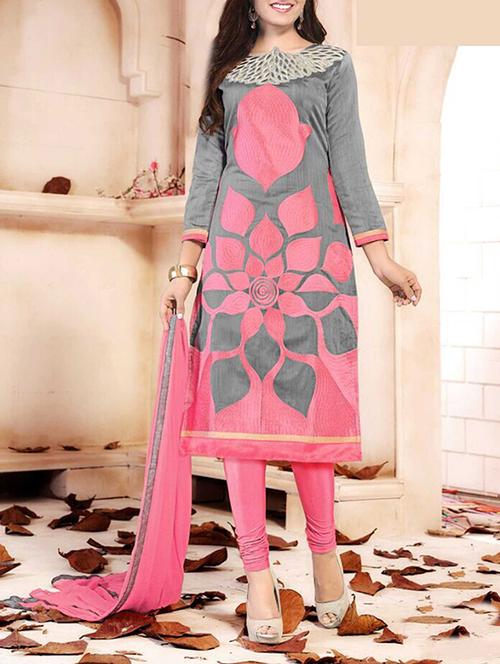 grey chiffon semistitched suit - 12258184 - Very Small Image - 1