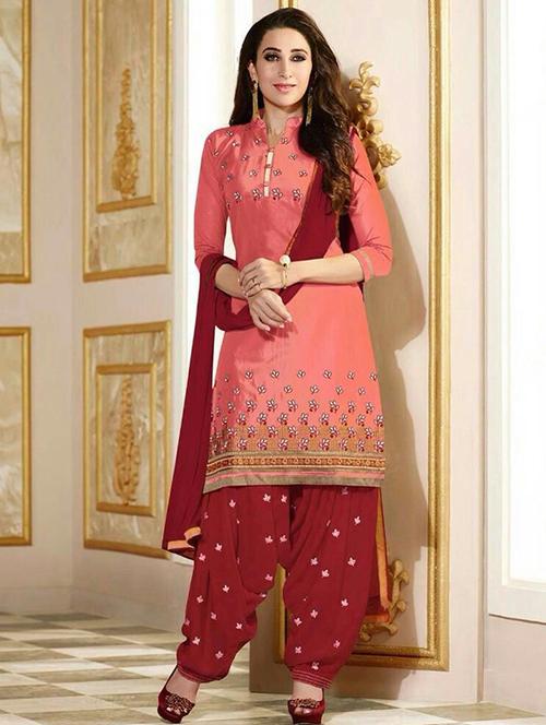 orange cotton semistitched suit - 12258226 - Very Small Image - 1