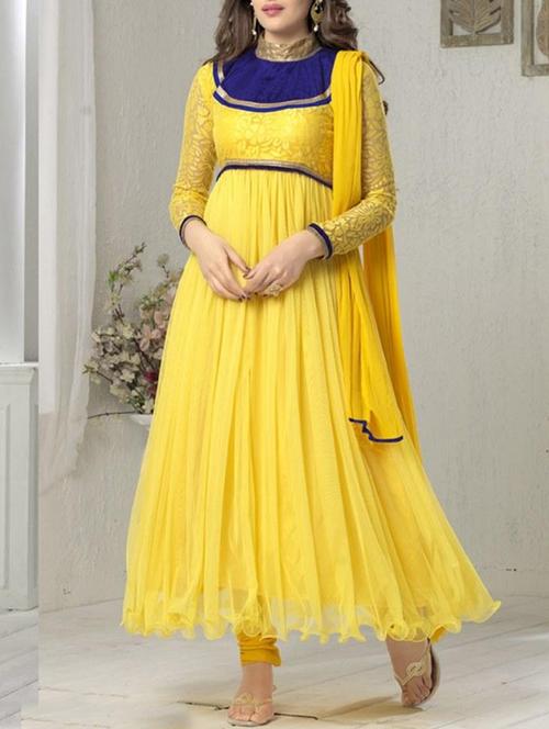 yellow net semistitched suit - 12258291 - Very Small Image - 1