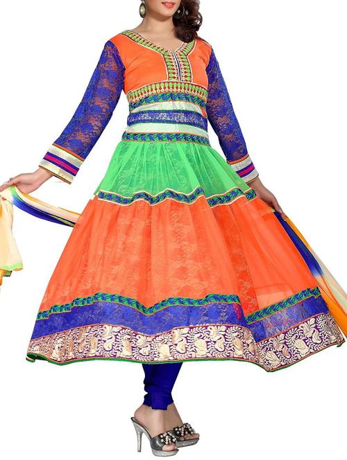 orange net semistitched suit - 12258333 - Very Small Image - 1