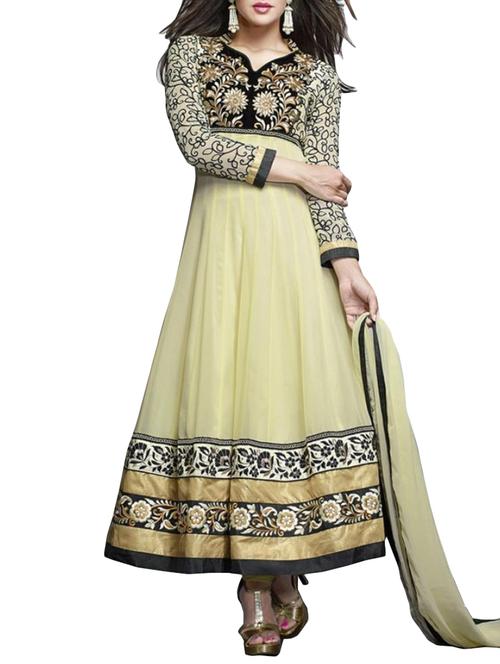 beige georgette semistitched suit - 12258357 - Very Small Image - 1