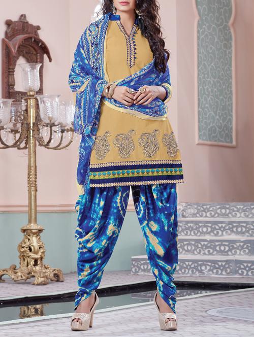 yellow cotton semistitched suit - 12258404 - Very Small Image - 1