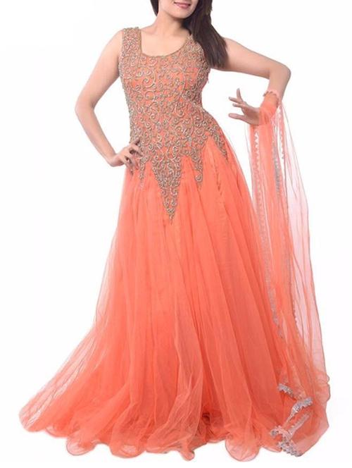 orange net semistitched suit - 12258435 - Very Small Image - 1