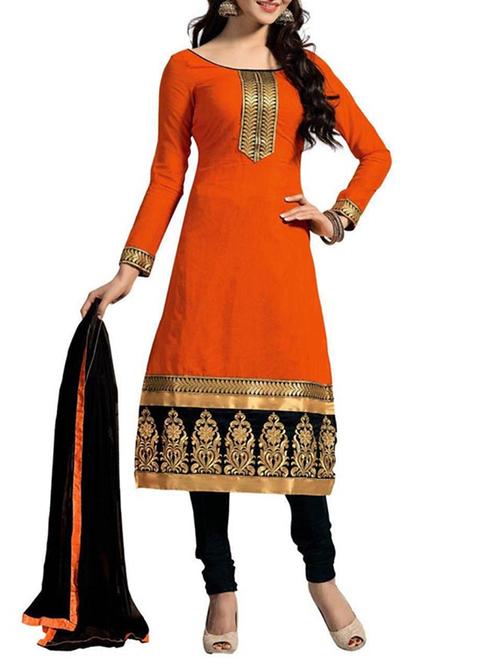 orange cotton unstitched suit - 12258460 - Very Small Image - 1