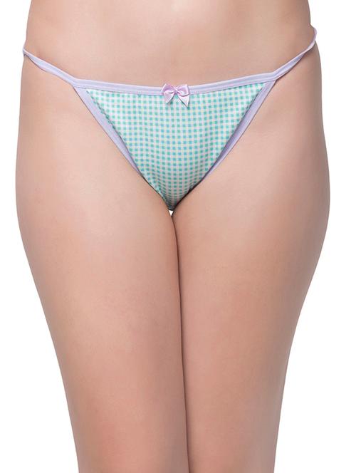 light blue cotton check print bikni panty - 12259224 - Very Small Image - 1