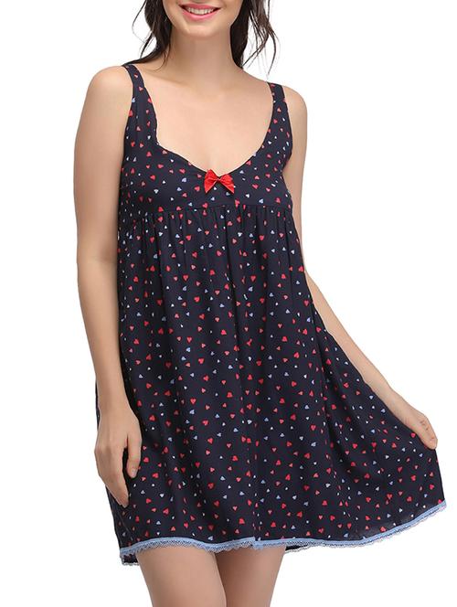 navy blue printed crepe babydoll - 12259283 - Very Small Image - 1