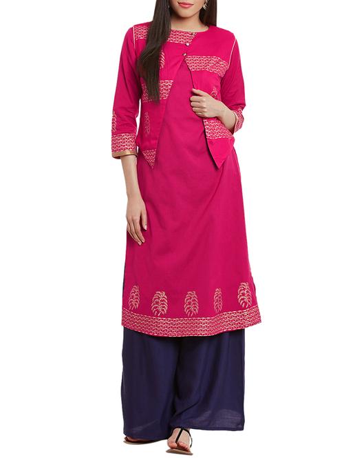pink cotton straight kurta - 12260830 - Very Small Image - 1