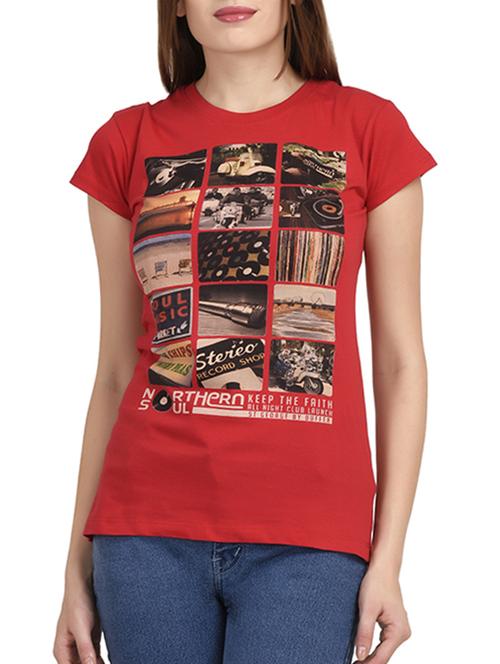 red printed cotton regular tee - 12264387 - Very Small Image - 1