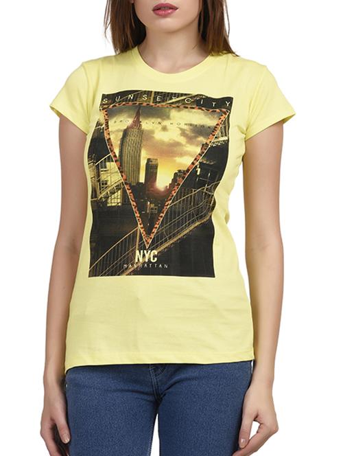 yellow printed cotton regular tee - 12264388 - Very Small Image - 1