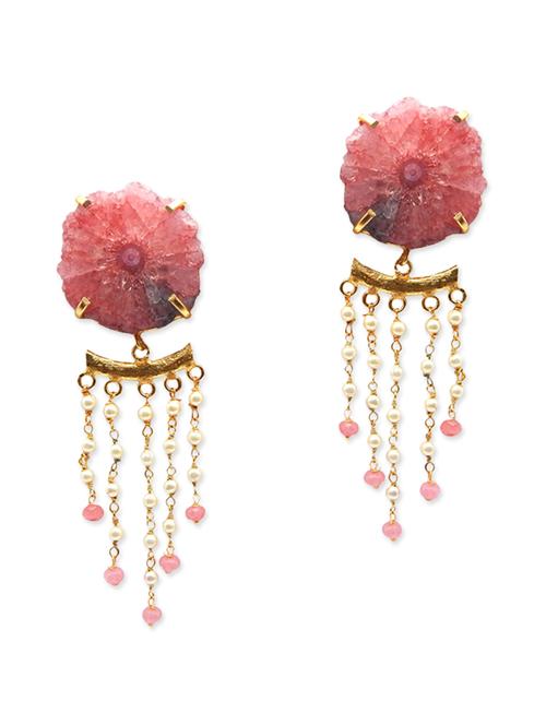 pink gold plated drop earring - 12264463 - Very Small Image - 1